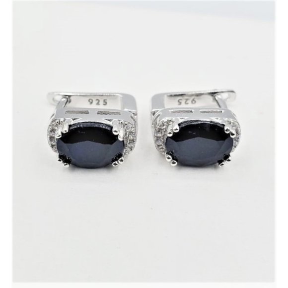 Sapphire & Cubic Zirconia Sterling Silver Earrings - Picture 1 of 4